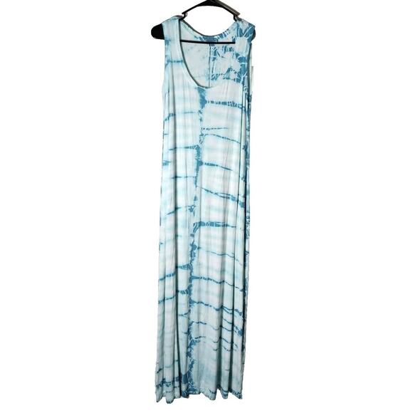 Fresh Produce Maxi Dress Size Large Blue Tie Dye Soft Rayon Stretch Sleeveless - Picture 1 of 4